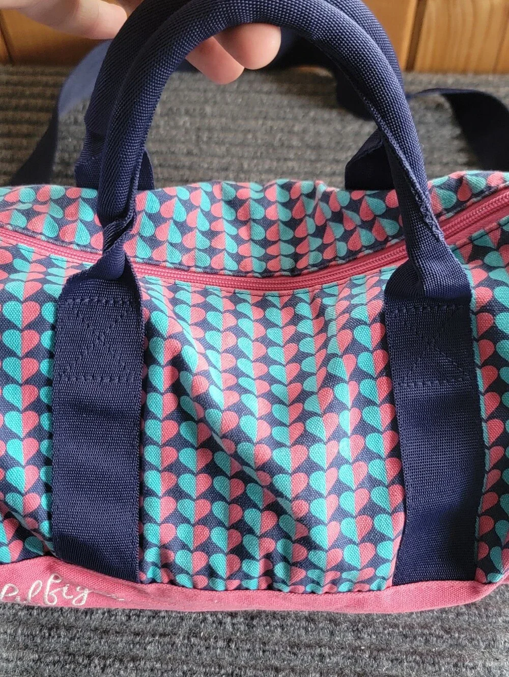 Vintage Tommy Hilfiger Duffle Bag, Pink And Blue With Hearts.